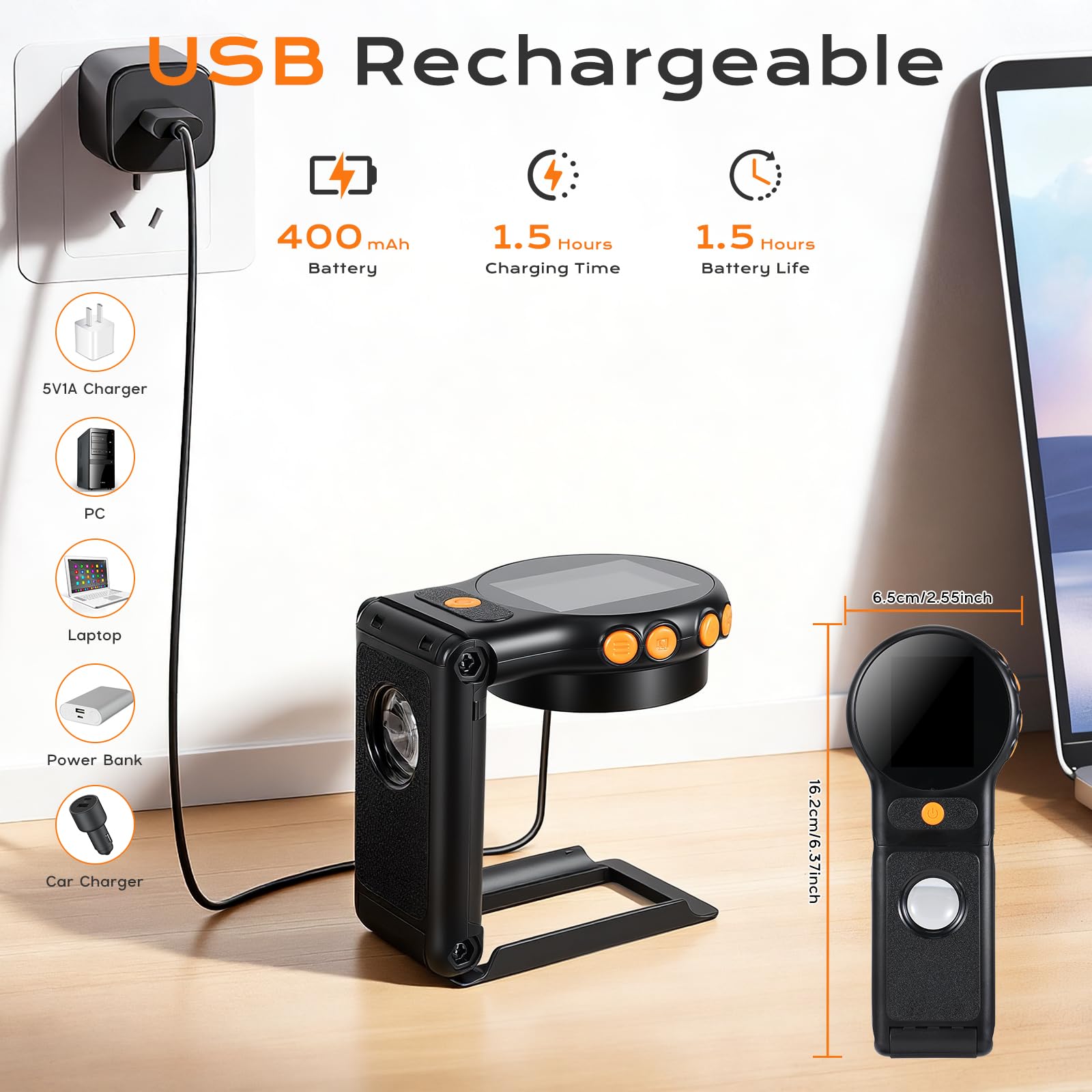 Microscopio de Mano 500X Cámaras de Microscopio Portátil con Pantalla IPS 2.0'' Recargable, Microscopios Digitales de Bolsillo con 8 Luces LED Ajustables y Lupa para Insectos Plantas Monedas Joyería