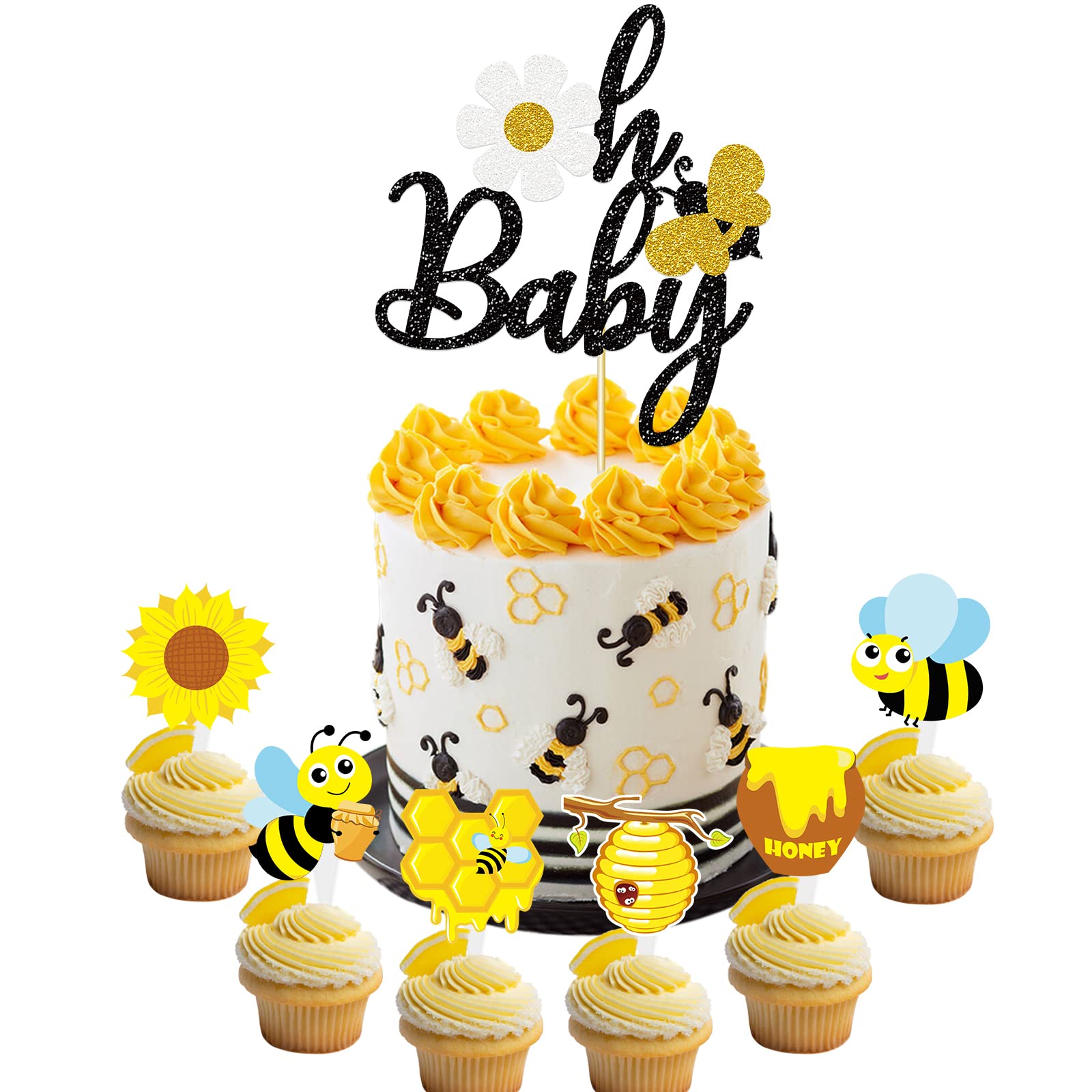 Buy Vetwo 31pcs Oh Baby Bee Cake Topper Glitter Oh Babee Cupcake Decor