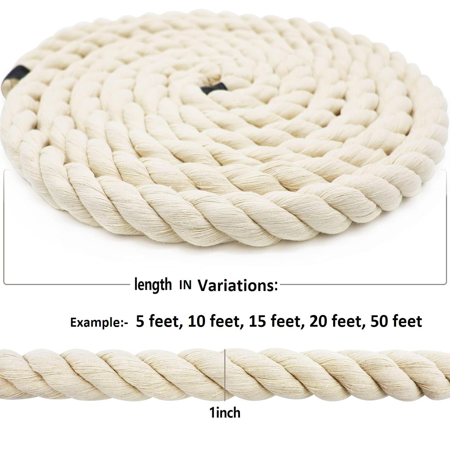 VNQ Strong Cotton Rope 1 Inch Thick Rope for Decor, Hanging, Tug of War ETC Heavy Duty Natural Rope Multi Purpose Use Thick for Multi Uses Moti Rassi Compatible Macrame Thread Cord (5 FEET) — Amazon image 3