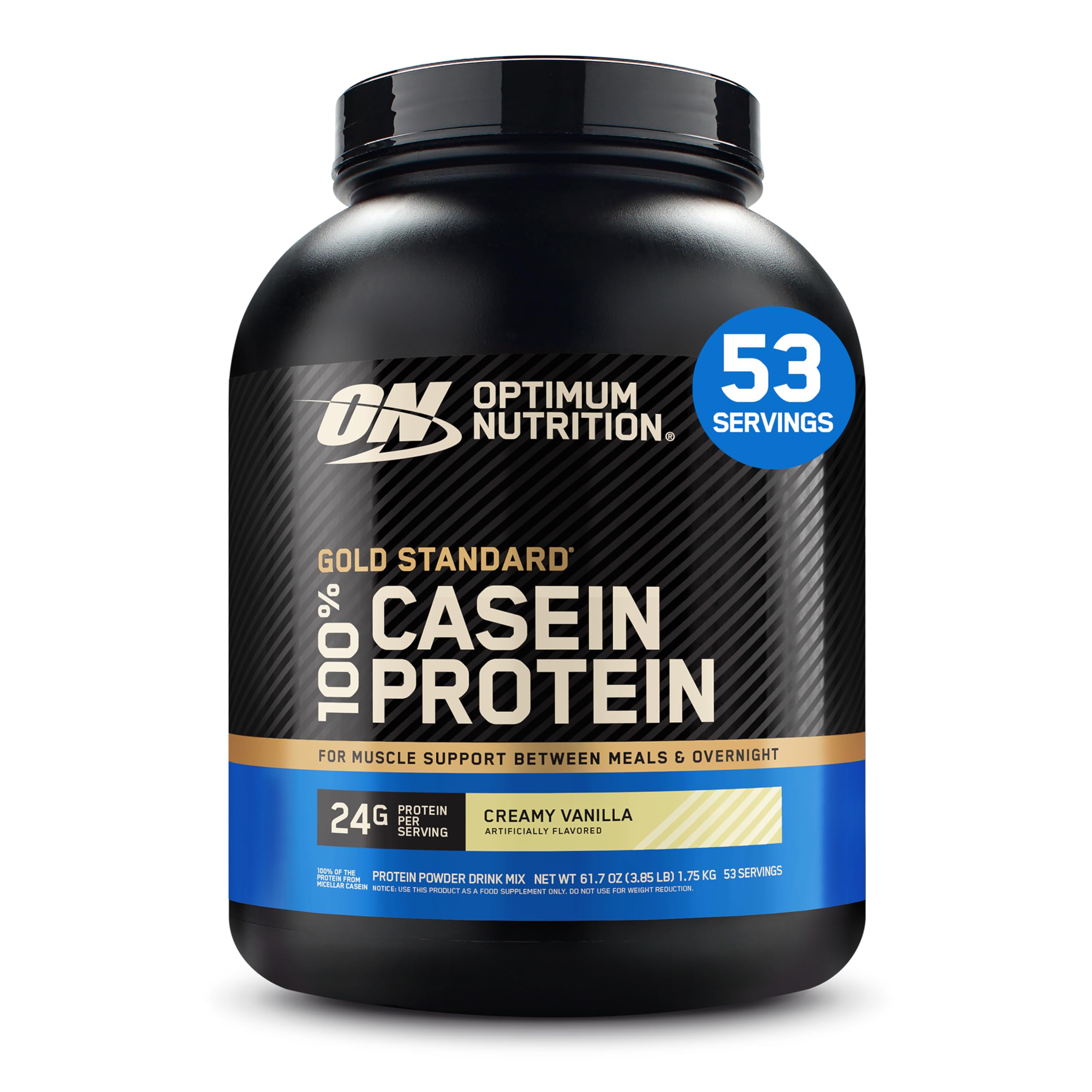 Optimum Nutrition Gold Standard 100% Casein Slow Digesting Protein Powder with Zinc, Magnesium and Amino Acids, Support Muscle Growth & Repair Overnight, Creamy Vanilla Flavour, 55 Servings, 1.82 kg