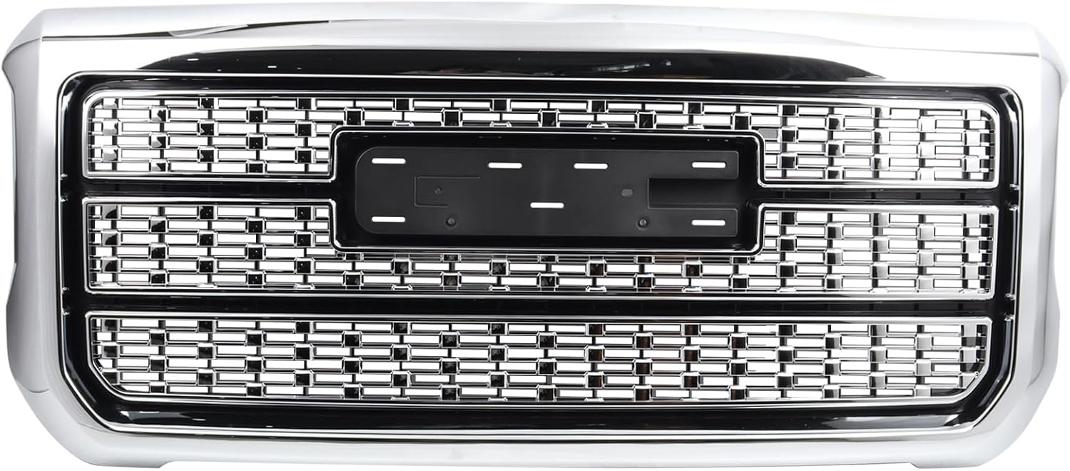 Duolctarms Chrome Grille Grill Assembly Compatible for 2015-2019 GMC Sierra 2500HD 3500HD Denali Hood Mesh Upper Grill 84542600 GM1200852