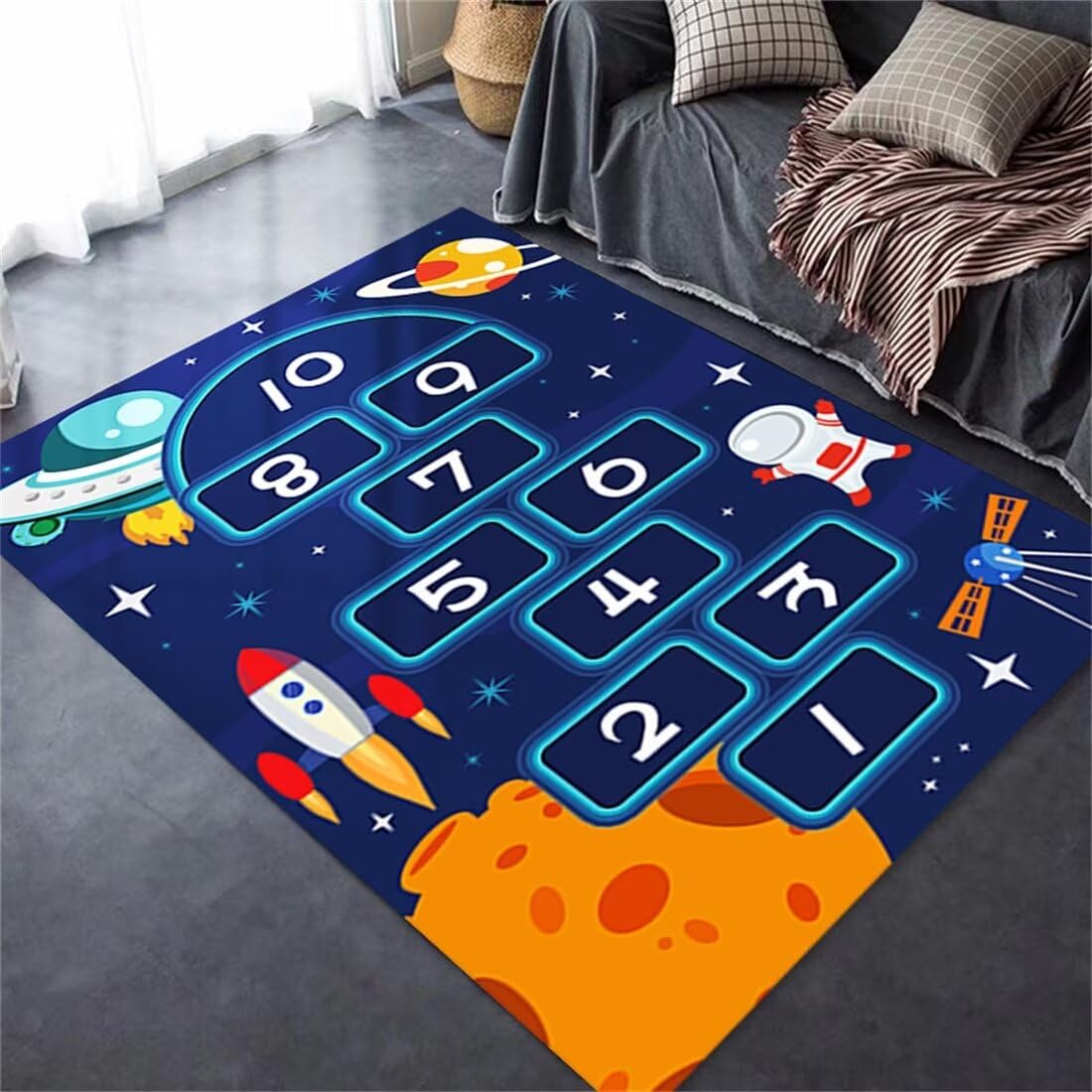 Tapis de sol bébé bleu antidérapant pour créer un coin éveil doux en chambre