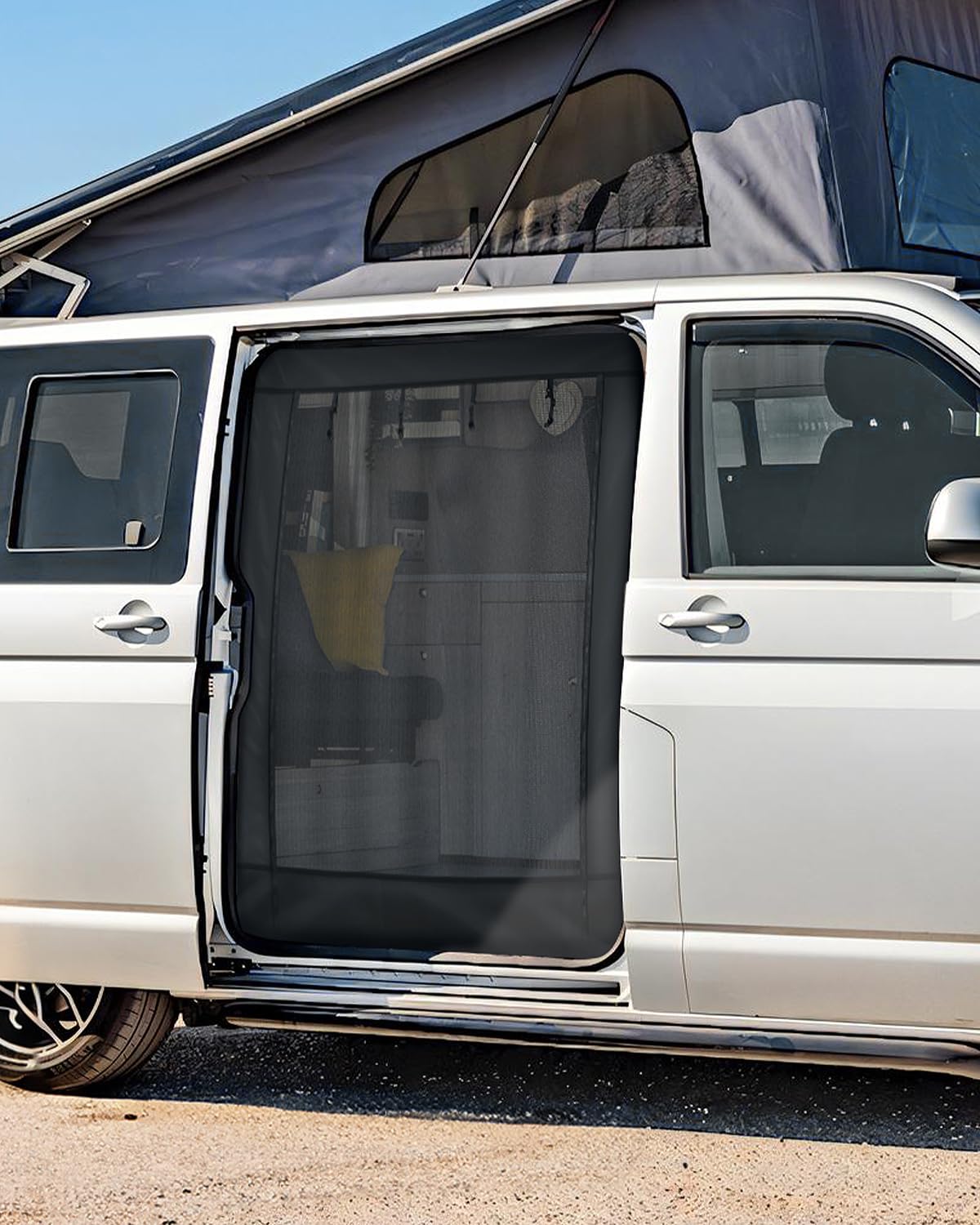 SUPAREE 5'x 5' Zanzariera T5 Zanzariera Porta Van Furgone Porta Laterale con Cerniera e Chiusura a Strappo per T5 T6 Furgone Campeggio Viaggio (Maglia Nera)