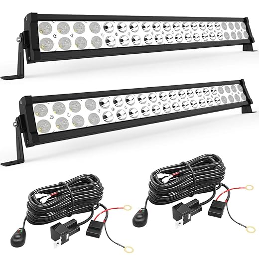 YITAMOTOR LED Light Bar 2pcs 24 inches Light Bar Spot Flood Combo Off Road Driving Lights with 2pcs Wiring Harness Compatible for Jeep, Pickup, ATV, Truck, 4x4, 4WD, Trailer, UTV, Boat, 120W LED Bar