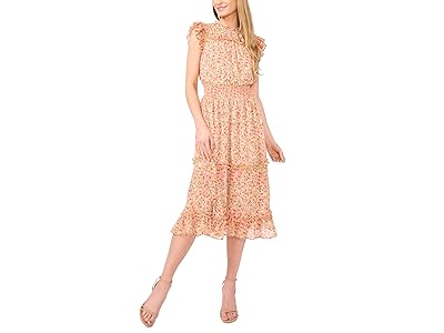 CeCe Smocked Waist Ruffle Tiered Midi Dress Women