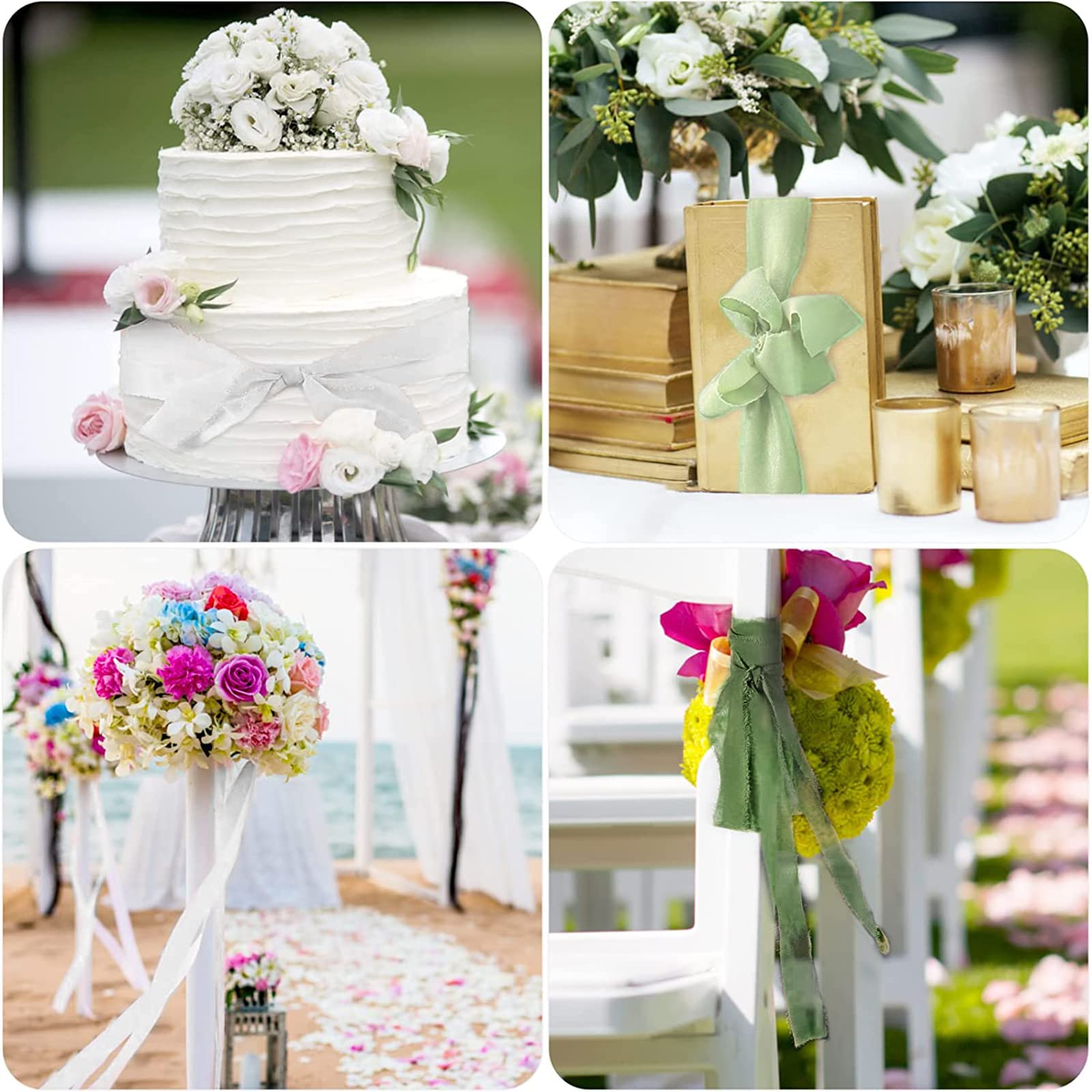 Piklado Nastro In Chiffon Di Seta Verde Scuro - 3 Rotoli, 3,8 Cm X 7 M - Per Bomboniere E Fai Da Te