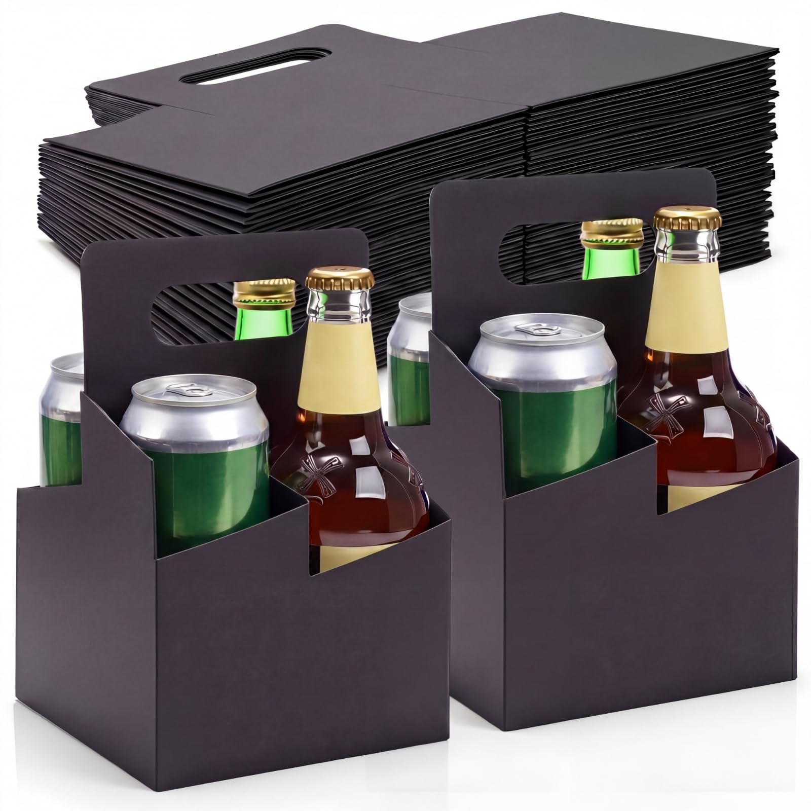 Jetec 50 Pcs 4 Cup Drink Carrier with Handle, Cardboard,Black