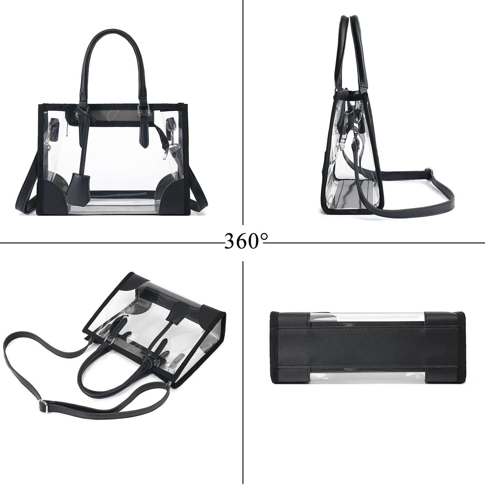 FAIME Transparente Taschen für Frauen, niedliche, transparente Tragetasche, Stadion-genehmigt, transparente Handtasche mit Reißverschlüssen und verstellbarem Riemen