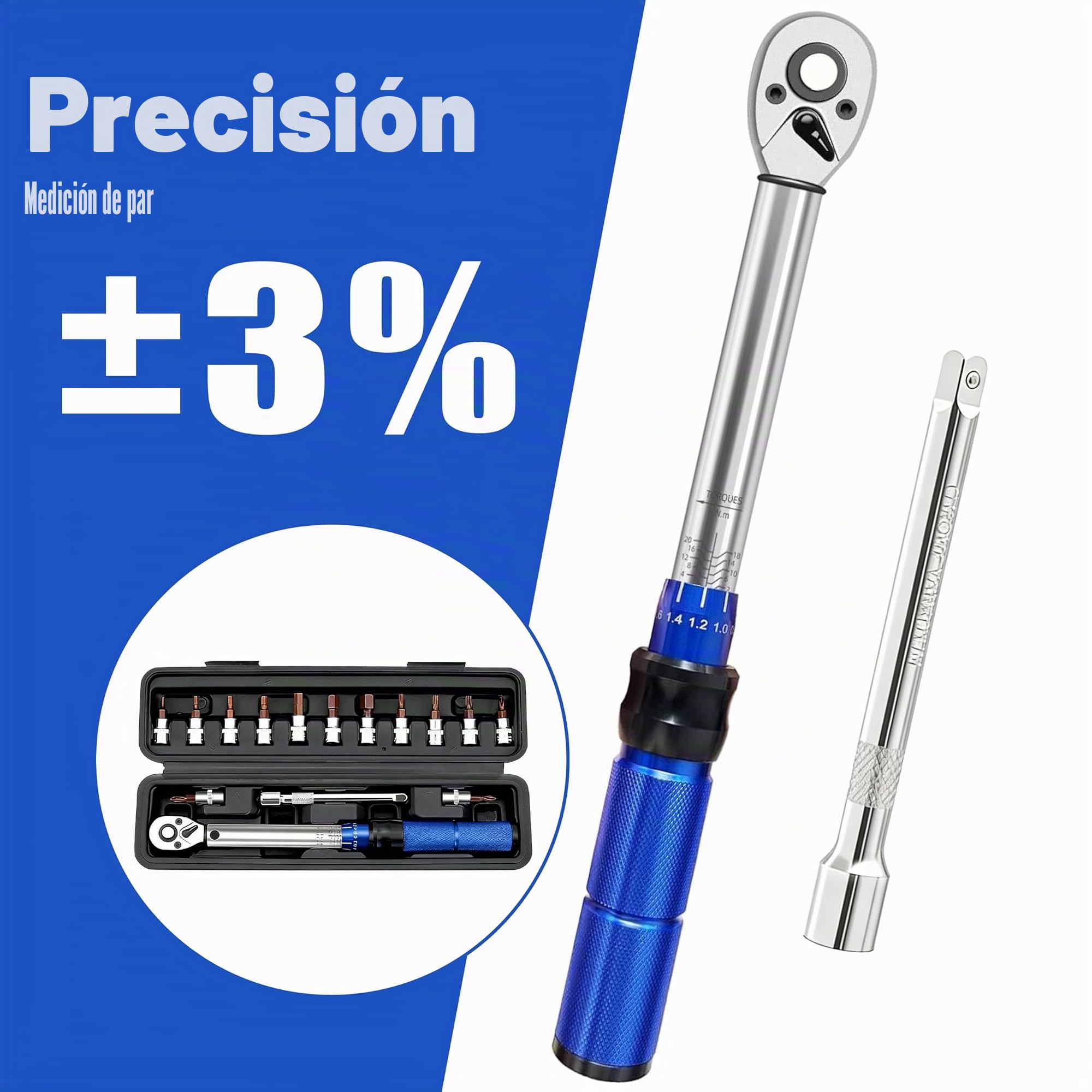 Juego de llaves dinamométricas de 15 piezas para bicicleta y motocicleta con maletín de almacenamiento – Juego de llaves de torque de 1/4 pulgada, juego de llaves Allen de 2-24 nm para
