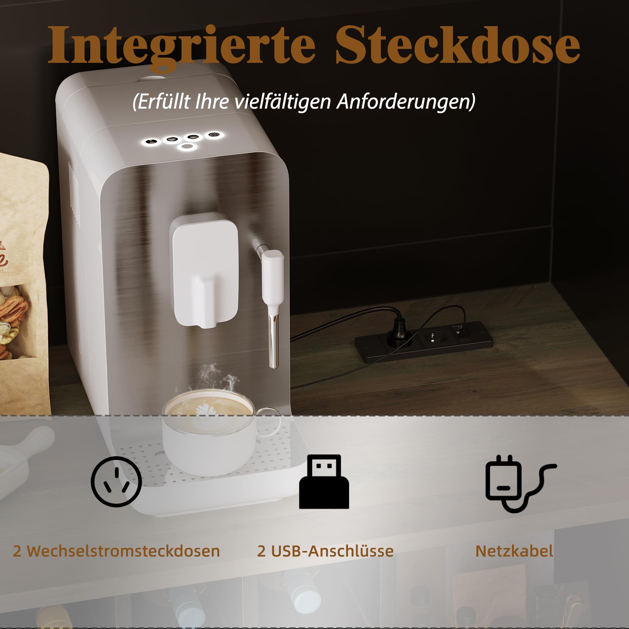 Armoire de cuisine haute 120 x 36 x 180 cm, buffet avec éclairage LED et prise, buffet de cuisine, avec étagère à vin et plusieurs étagères, armoire de rangement pour cuisine, salon (noir)