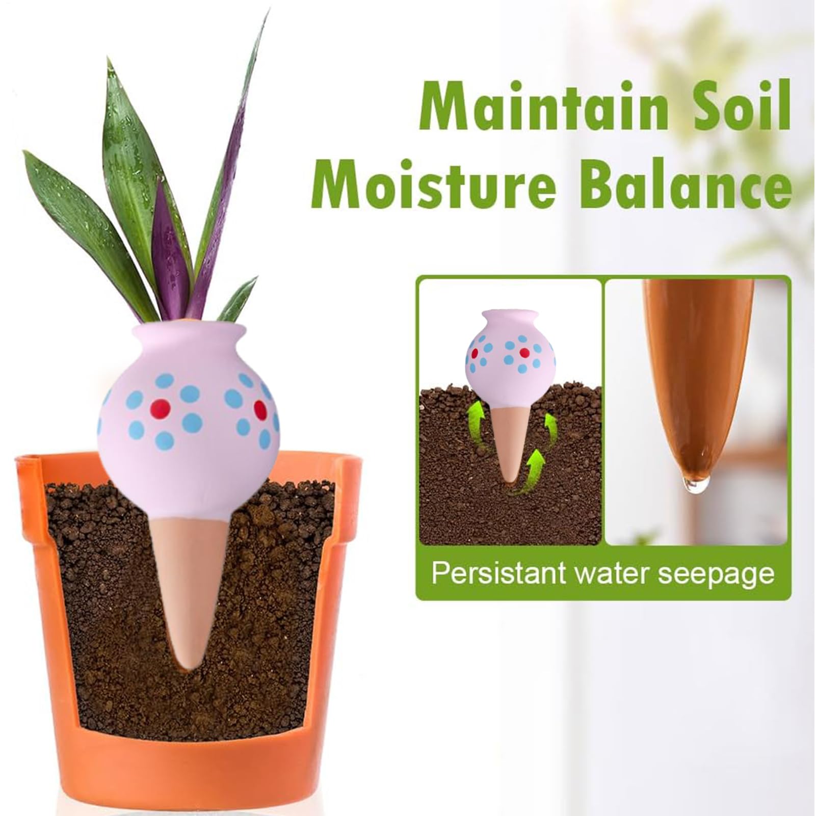 Lot de 4 globes d'arrosage pour plantes - Argile rouge - En terre cuite - Avec pointes d'arrosage automatique - Avec mini goulot de bouteille - Dispositif d'irrigation goutte à goutte - Contrôle