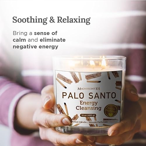 Miniatura 4 de Magnificent 101 Vela de aromaterapia perfumada de Palo Santo de larga duración, 14 onzas, 56 horas de combustión, hecha de cera de soja para