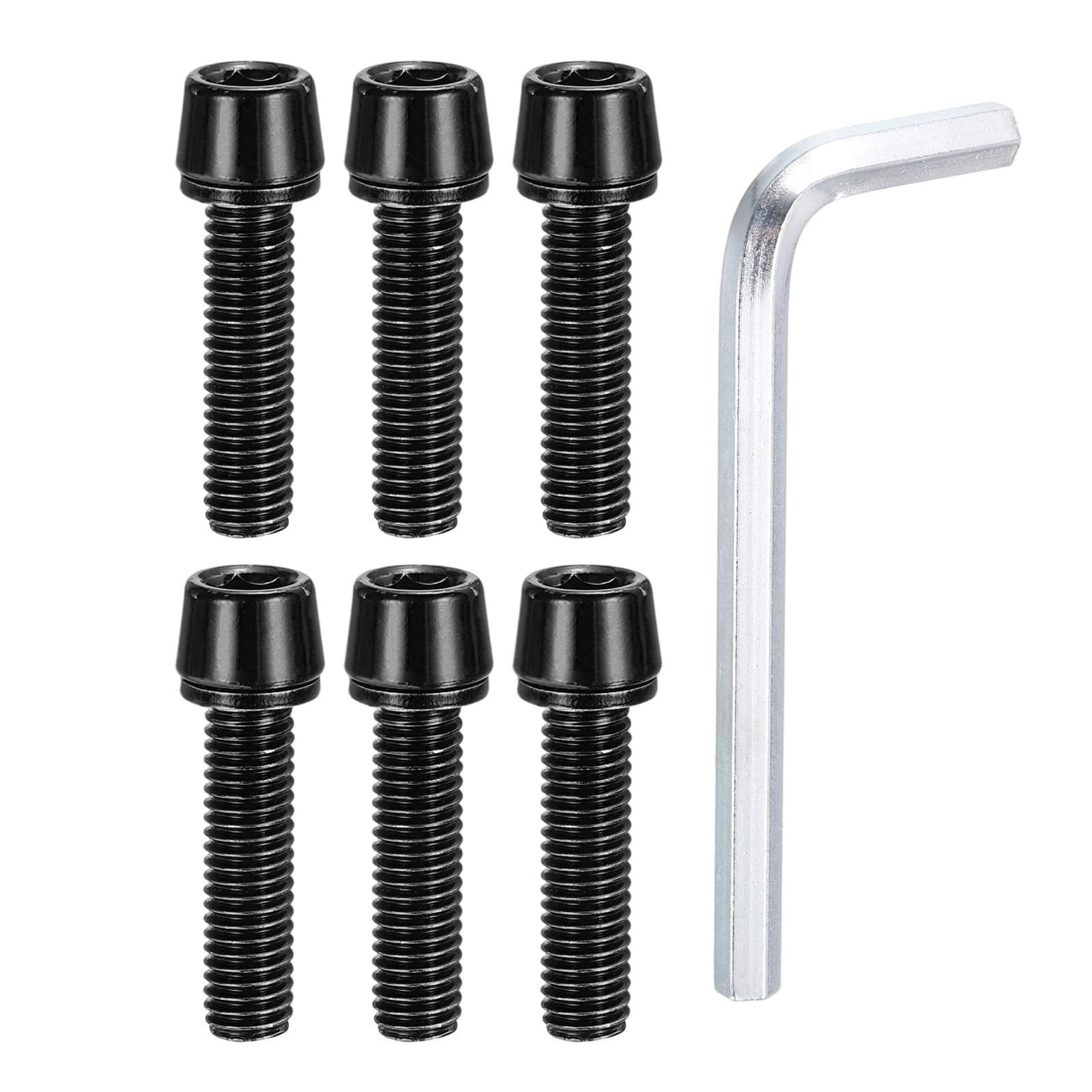 PATIKIL M5 x 20mm Bike Stem Bolts Screws, 6pcs Hex Tapered Bolt Screw with Washers and Wrench for BMX MTB Road Bike Bicycle Stem, Black