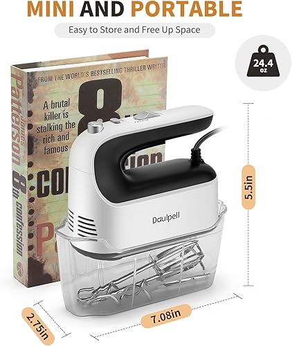 Miniatura 8 de Batidora de mano eléctrica de mano, 5 velocidades + 400 W de alta potencia, mezclador de mano eléctrico para hornear pastel, huevo crema con Turbo