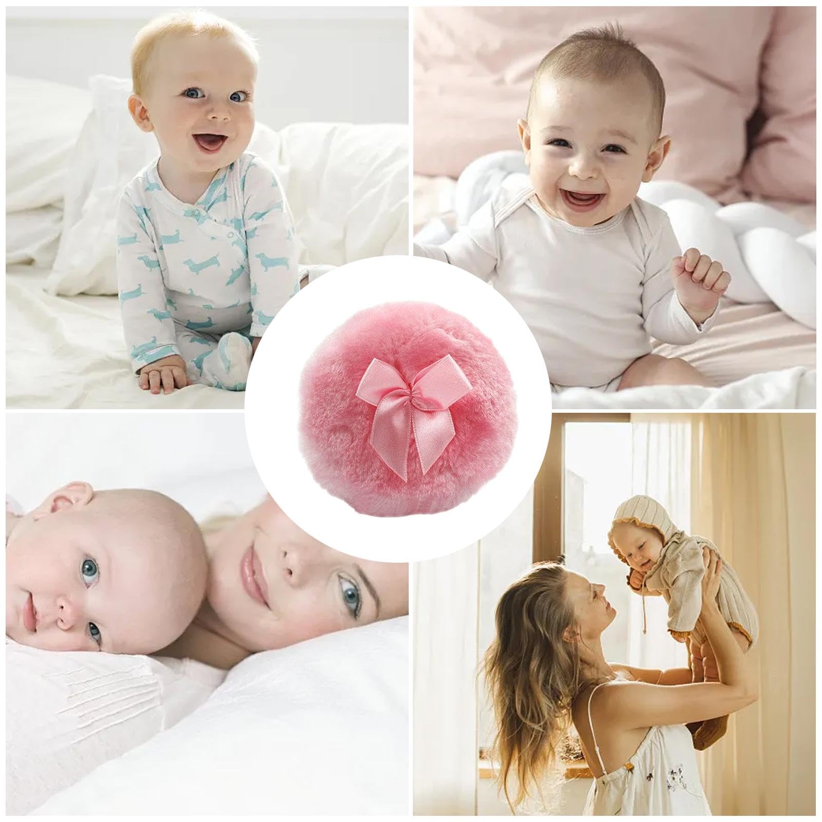Houppette Per Bambino, Houppette Per Polvere Corporale, Sbuffo Di Polvere Rotonda Ultra Morbido Per Viso E Corpo Con Nodo In Nastro, Strumento Di Trucco A Secco Per Uso Domestico/Viaggio, Applicat