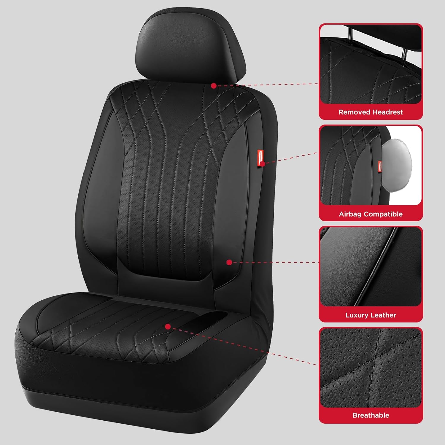 Rubbermaid Car Seat Covers, Leather Seat Covers with Quilting Design,Waterproof Sporty Car Seat Covers Front Seat,Airbag Compatible, Universal Fit for Most Cars, SUVs,Trucks
