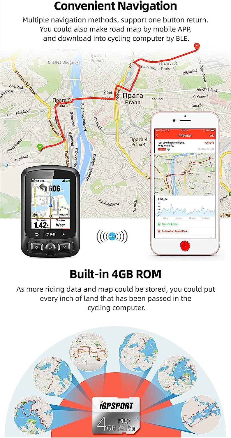 Velocímetro Smart GPS Bike Computer Ciclismo Navegación, Velocímetro de Bicicleta de montaña de Carretera, Odómetro, Pantalla LCD a Color a Prueba de Agua Odómetro