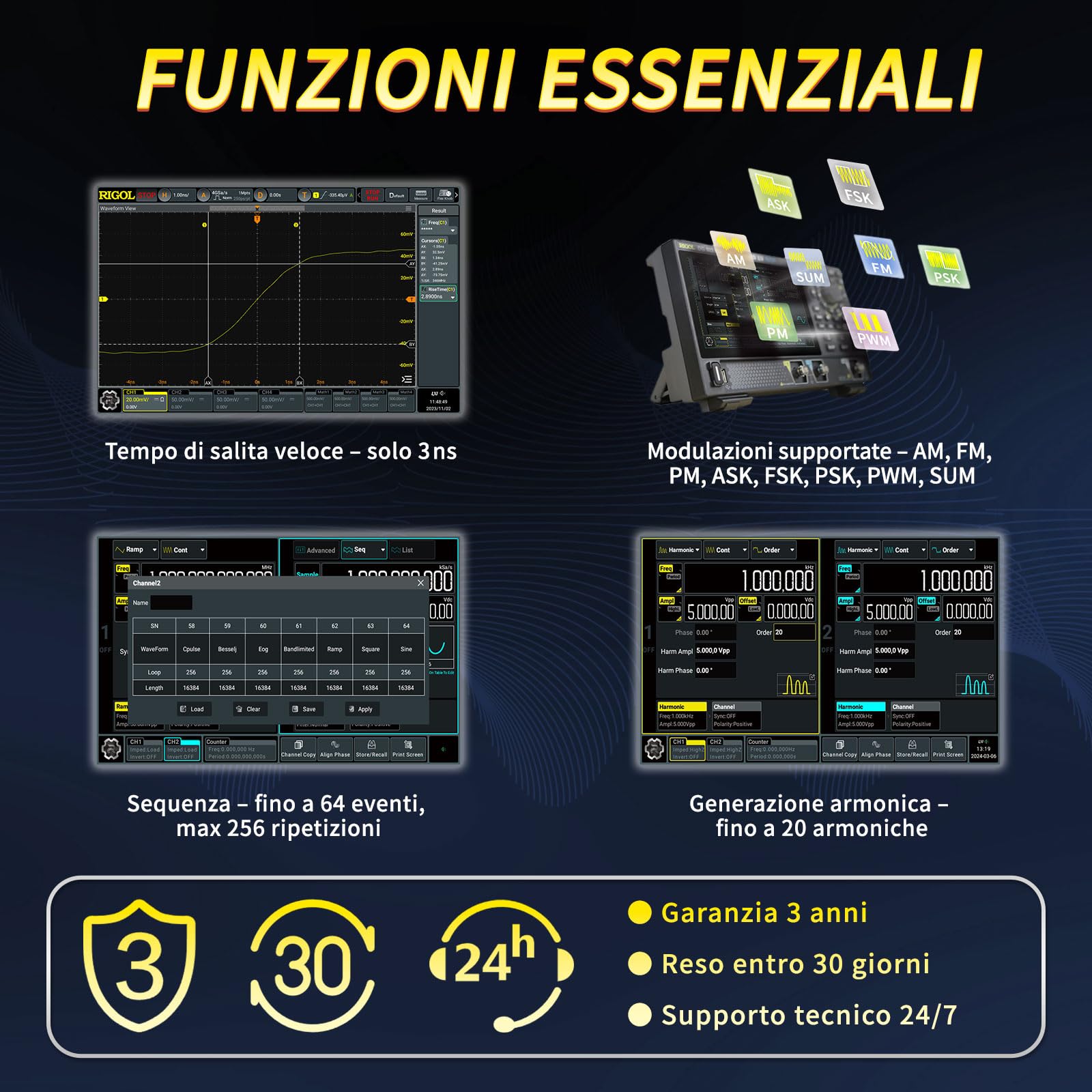 RIGOL Generatore di Segnale,DG852 Pro Generatore di Funzioni,50 MHz,2 Canale,Risoluzione a 16 bit,Schermo touchscreen HD da 7",Ultra-portatile,Perfetto per test sul campo e didattica in laboratorio