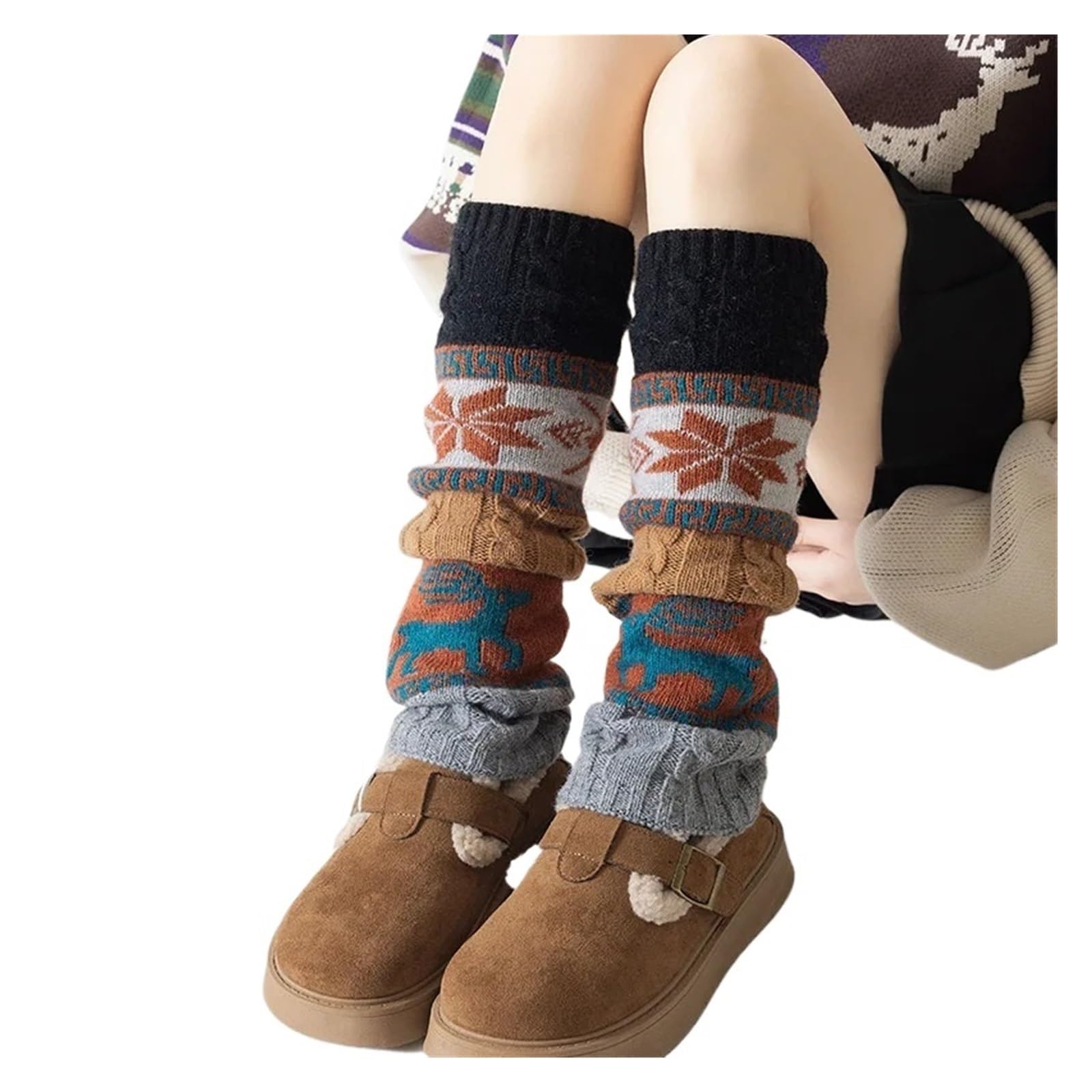 Winter Cable Knit Sock Boot Cuffs Deer Snowflake Leg Warmers Women Knitted Toppers Ankle Warmers