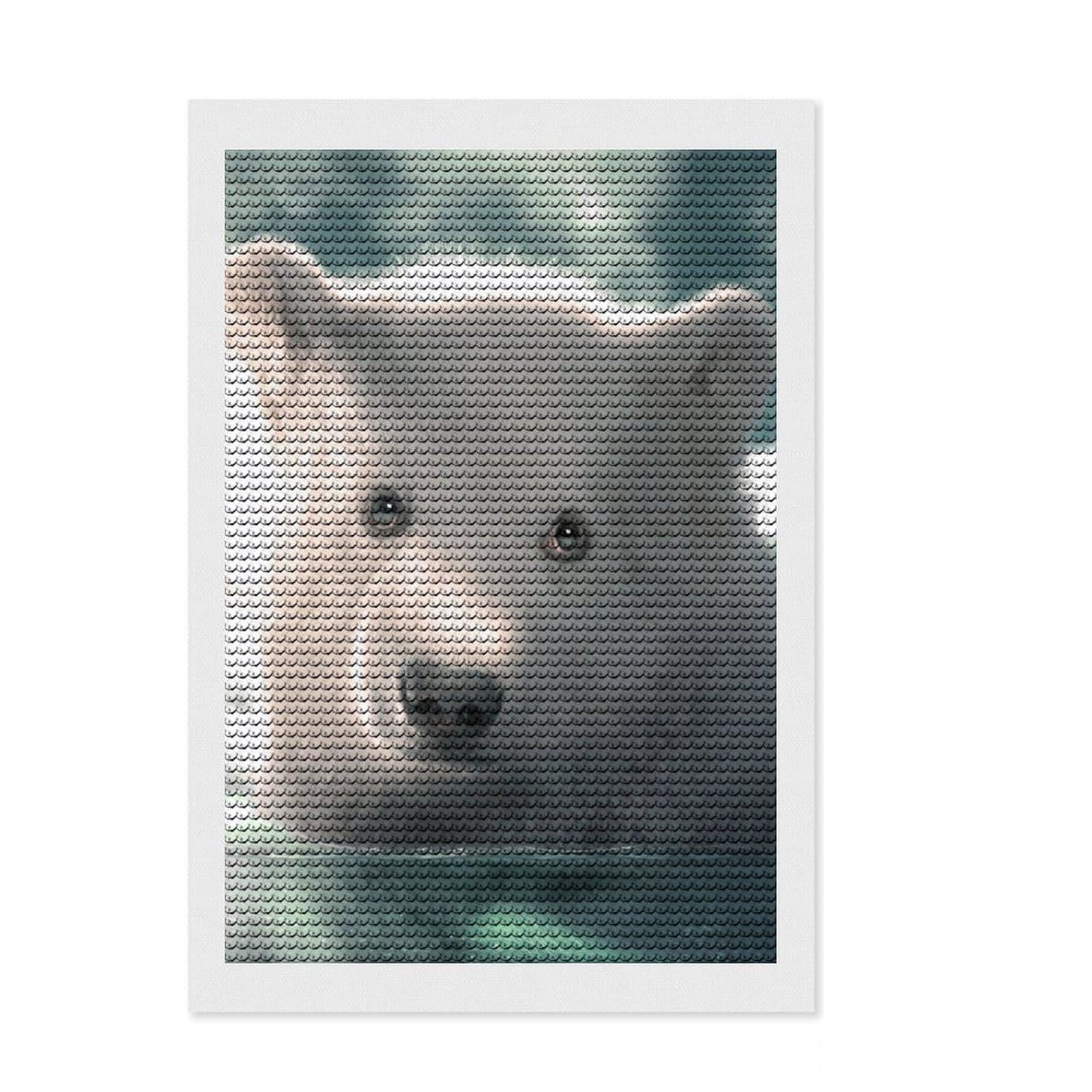 Junmoney Polar Bear Cub Diamond Painting Set 8"x12", Creative Leisure Activity, Office Decor, for Craft Lovers, Birthday Gift