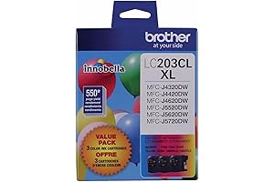 Genuine Brother LC203CL XL 550 Yield 3-Pack: Black, Cyan, Magenta, Yellow INKvestment Tank Cartridges Set
