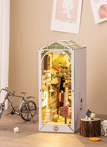 Miniatura 3 de ROBOTIME Kit de rincón de libros en miniatura para casa de muñecas en 3D, rompecabezas de madera 3D, decoración con luz LED para adolescentes
