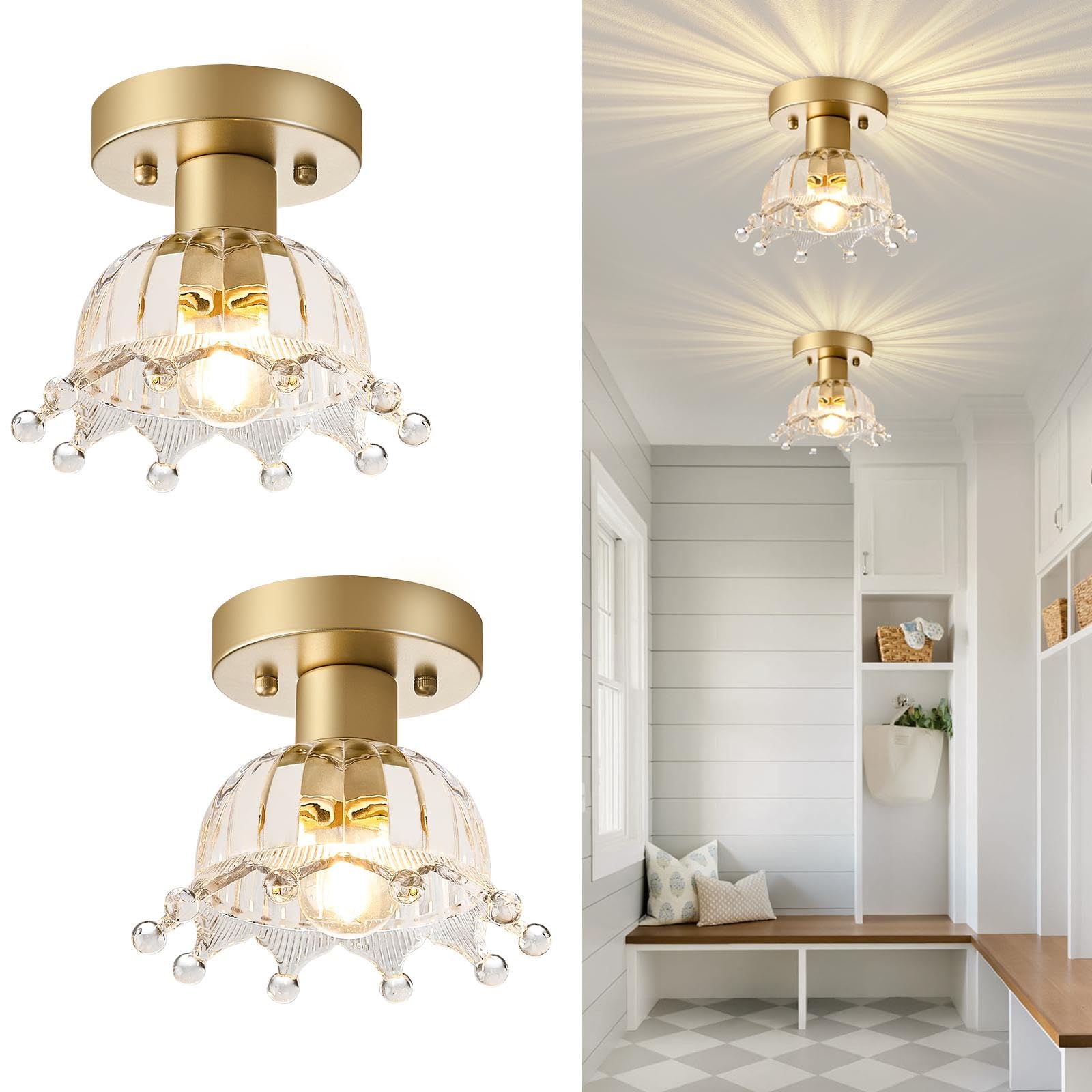 Photo 1 of Kvhiiw Gold Glass Ceiling Light (2-Pack)