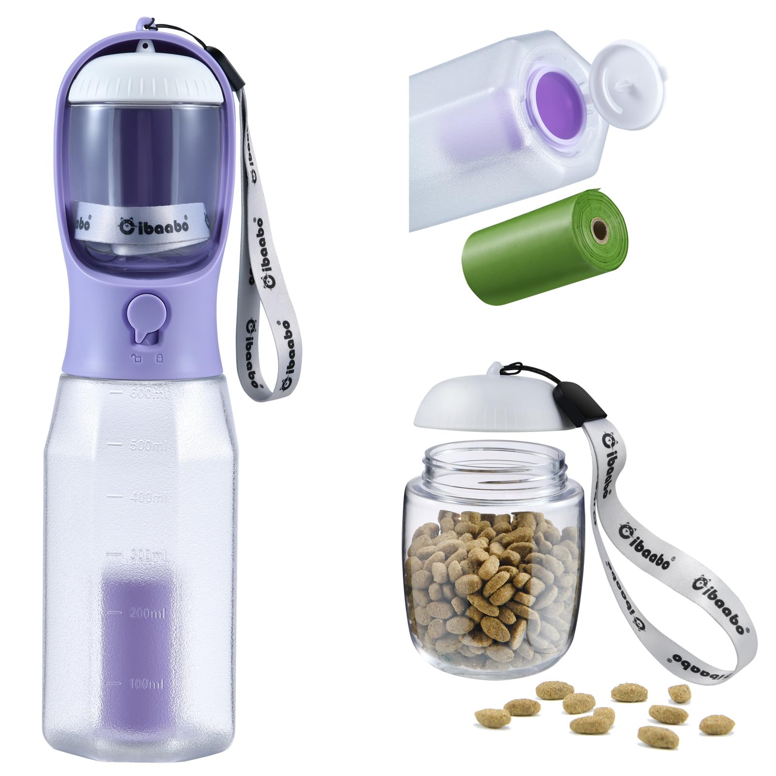 Cibaabo Dog Water Bottle with Food Container &amp; Poop Bag Holder &amp; Filter