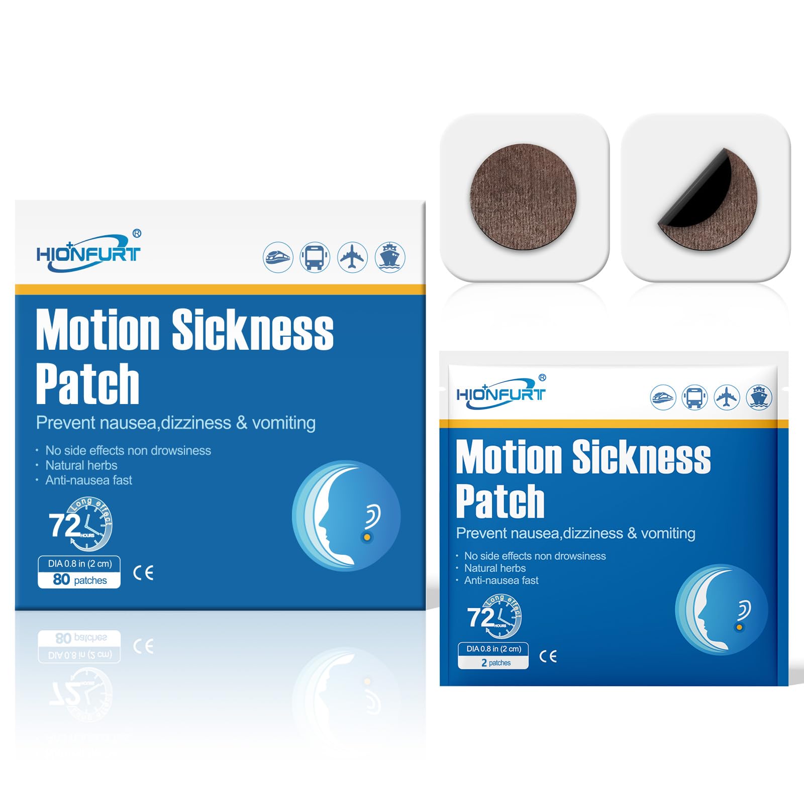 HMSDR2 80ct Motion Sickness Patches – Sea Sickness Patches for Cruise, Car, Airplane – Non-Drowsy, 72H Lasting