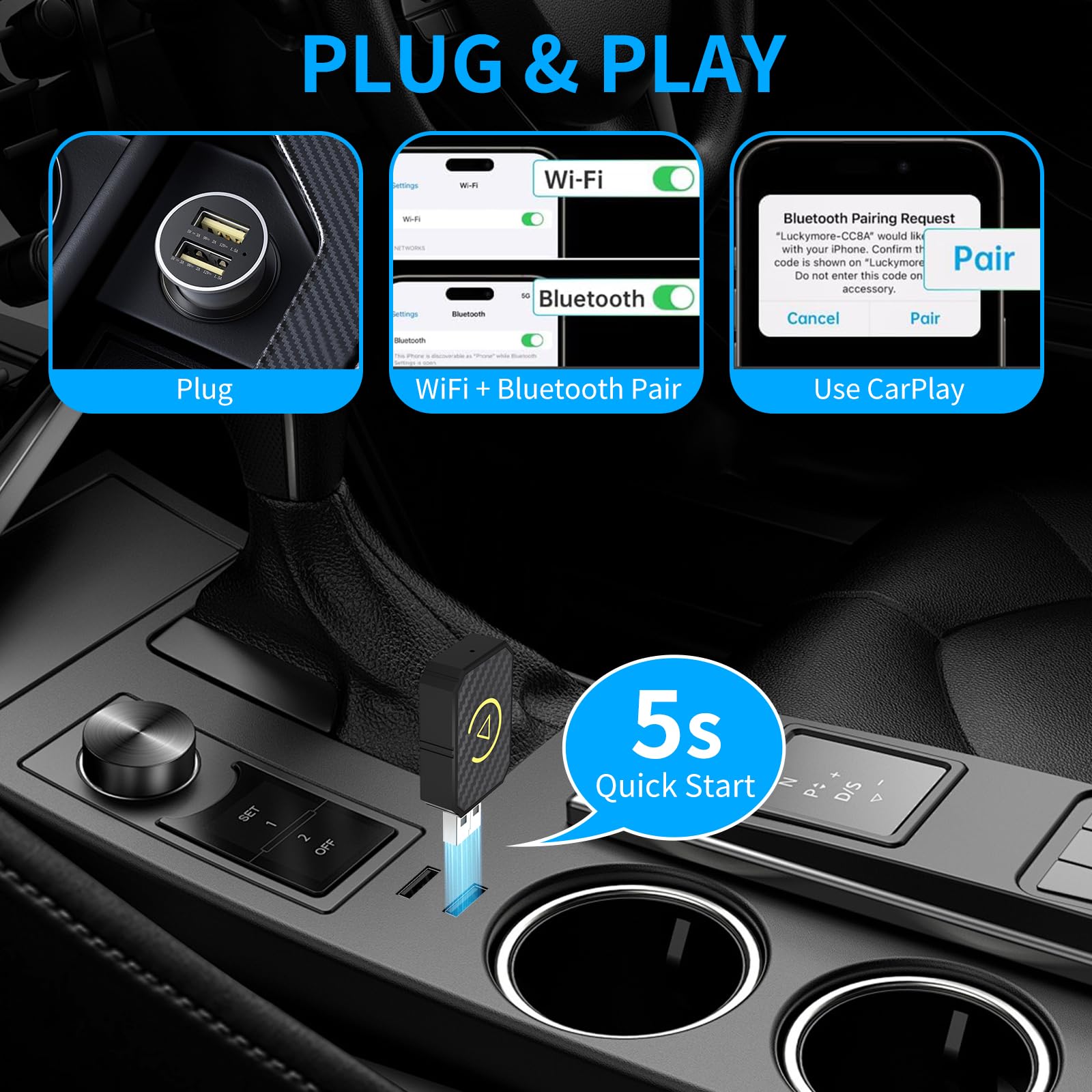 Weinsamkeit Adattatore Wireless 2 in 1 per Android Auto e CarPlay | Conversione da Cablato a Wireless | Dongle USB C/A Plug & Play | Connessione Stabile | Compatibile con il 98% delle Auto