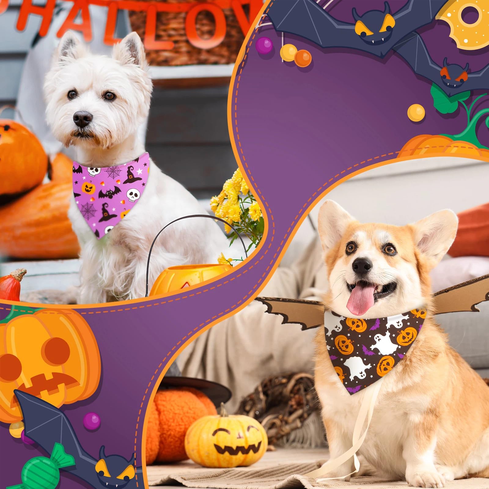 Weewooday Halloween-Hundehalstücher für Hunde, weich, dreieckig, verstellbar, für kleine, mittelgroße und große Haustiere, Halloween-Party-Kostüm, 50 Stück (65 x 45 x 45 cm)