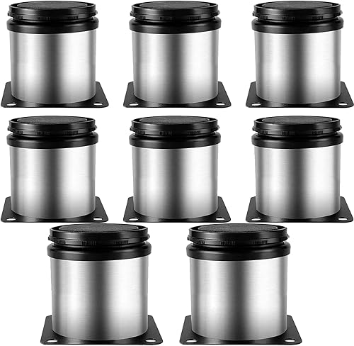 Miniatura 8 de Paquete de 12 patas ajustables plateadas para muebles de 4 a 4.5 pulgadas, patas redondas de metal de acero inoxidable, patas de cocina, pies de
