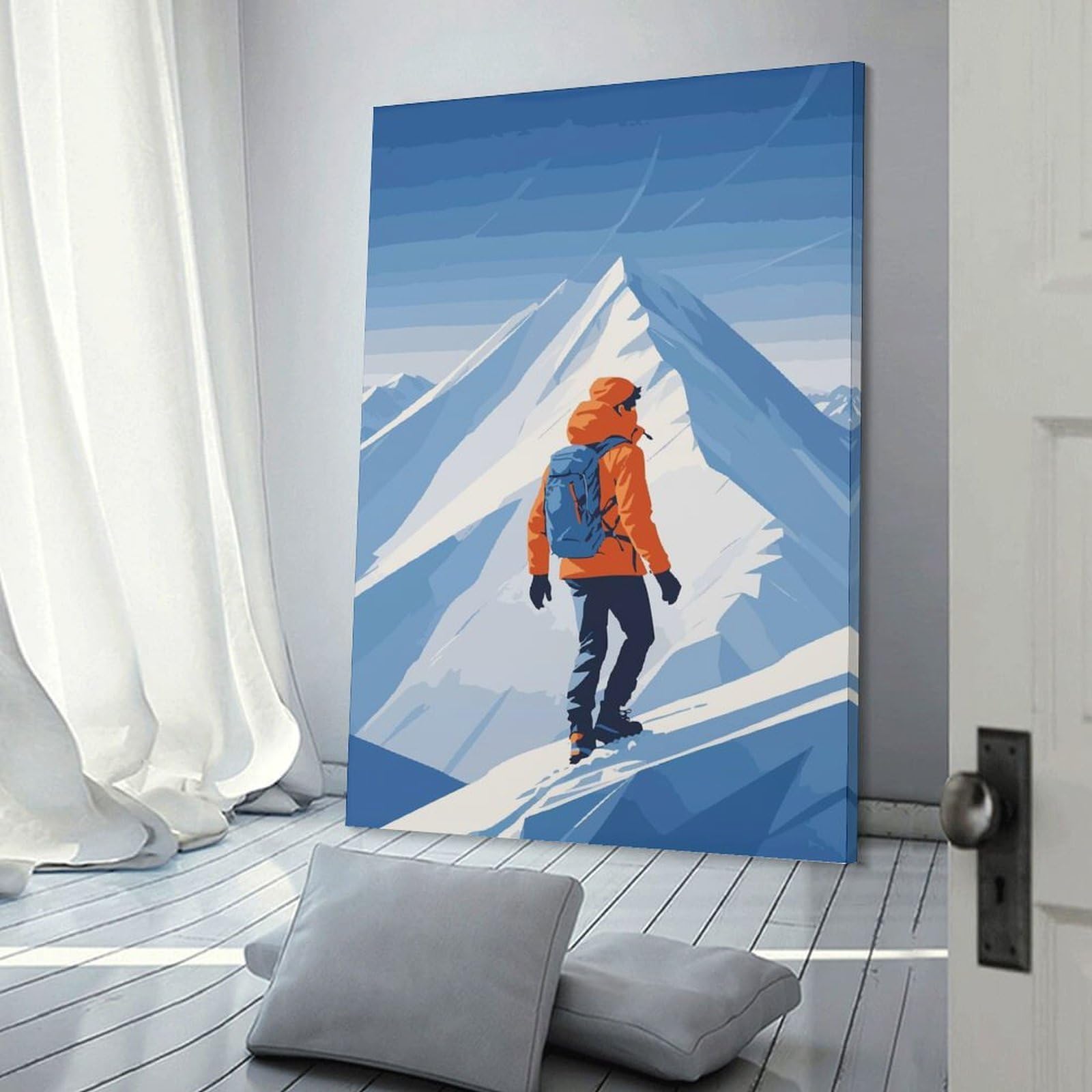 Junmoney Mountain Climber in Snowy Landscape Room Decor Wall Art 24x36inch(60x90cm), for Entrance Spaces, Stair Walls Or Halls, A Neat Decor Update for Hallways