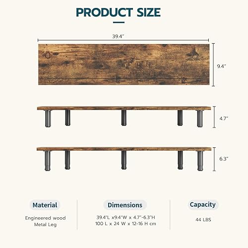 Miniatura 7 de XBurmo Elevador grande de monitor doble para 2 monitores, soporte ajustable para monitor doble con soporte para teléfono para escritorio, impresora,