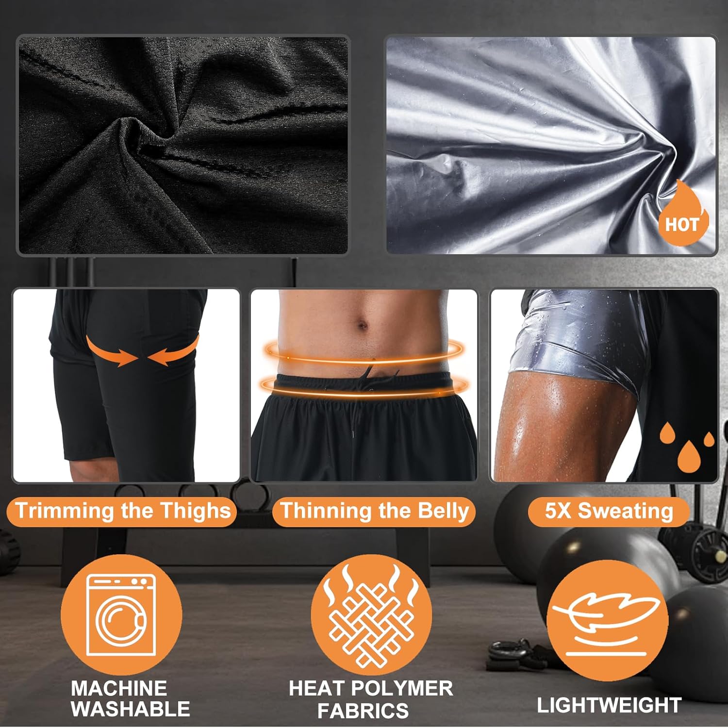 Sauna Shorts for Men Sweat Enhancing Workout Shorts 2 in 1 Quick-Dry Athletic Shorts for Fat Burning Gym Sauna - Image 5