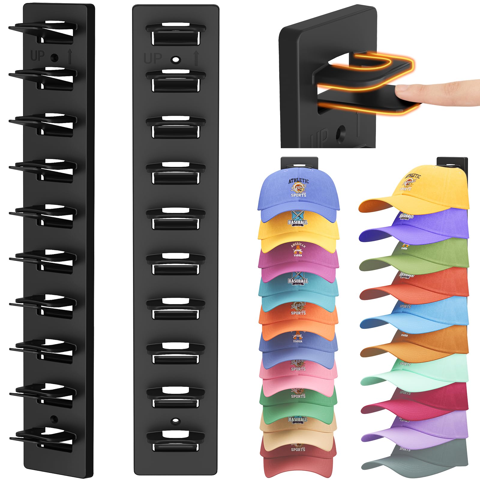 Lifewit Wall-Mounted Hat Organiser, 20 Baseball Caps Storage with Clamps