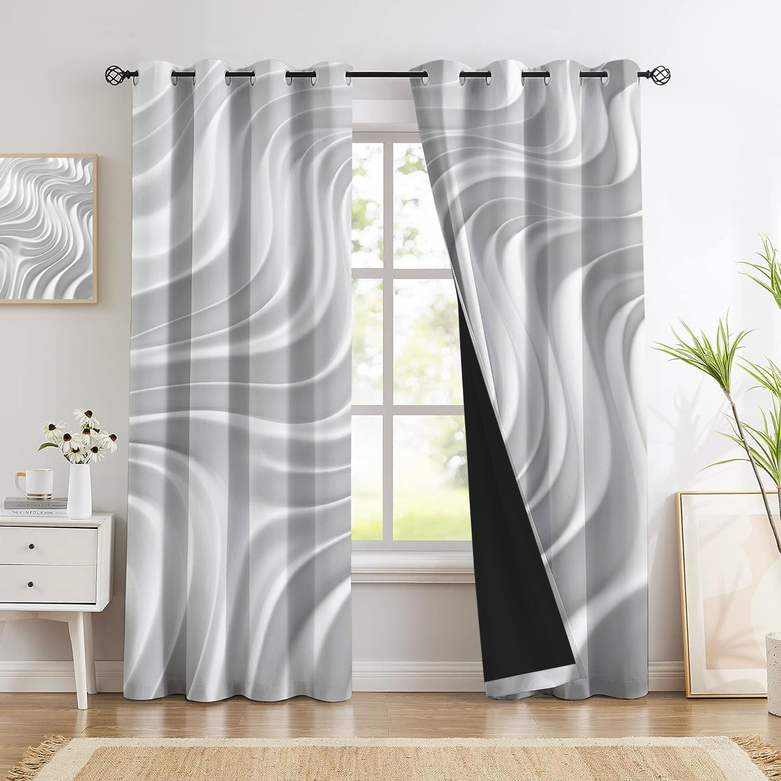 Rideau occultant salon blanc 140x260 cm | Lot de 2 panneaux à oeillets