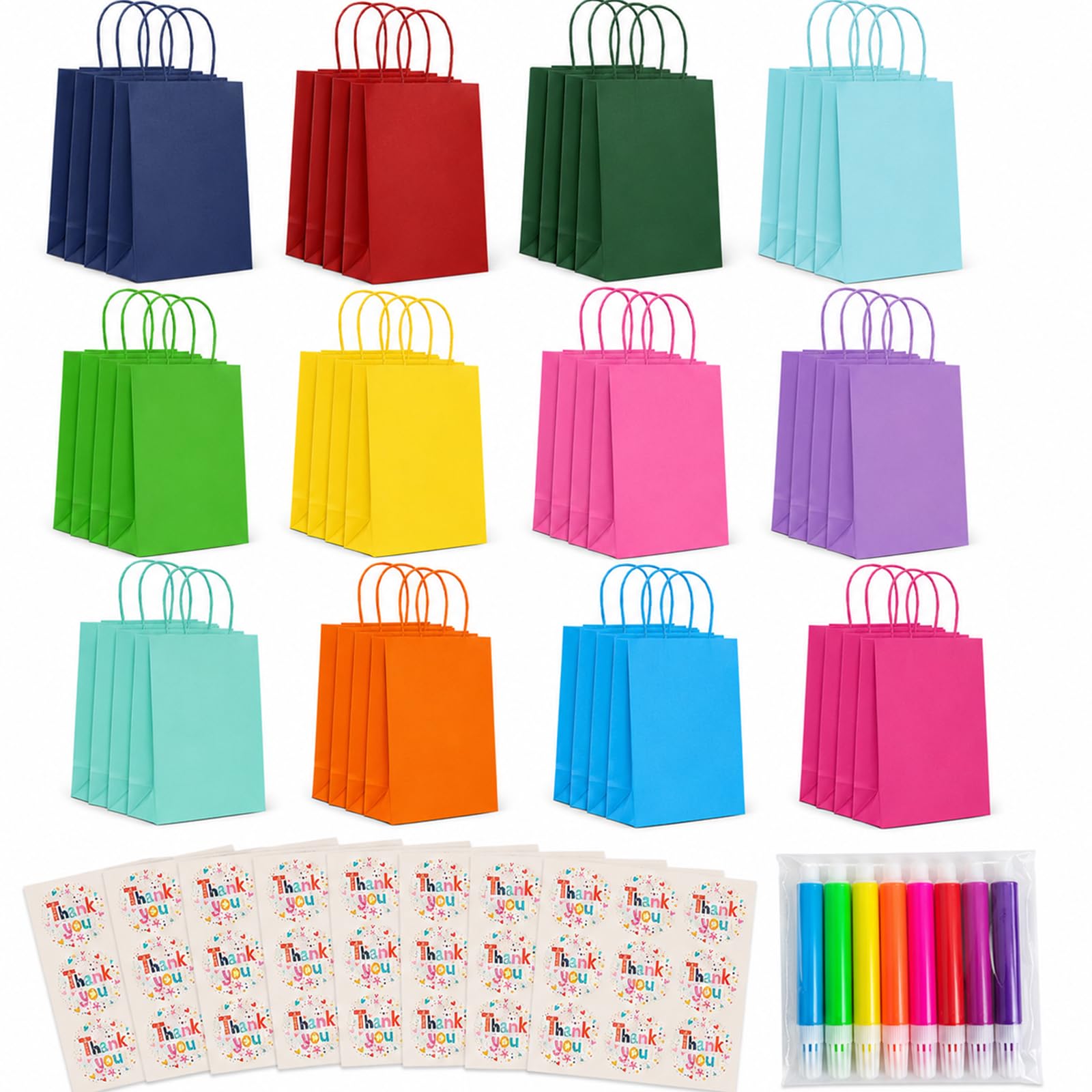 60 Pcs Paper Party Bags with Handles, Kraft Paper Goodie Bags 15x8x21cm