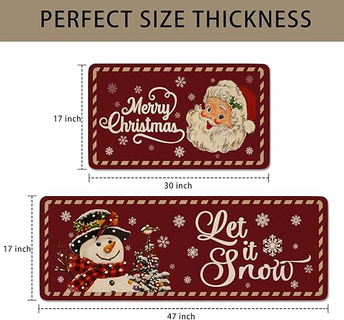 Miniatura 3 de Juego de 2 alfombras de cocina de Navidad, tapete de cocina de Papá Noel, muñeco de nieve para piso, Let It Snow Navidad, invierno, vacaciones,