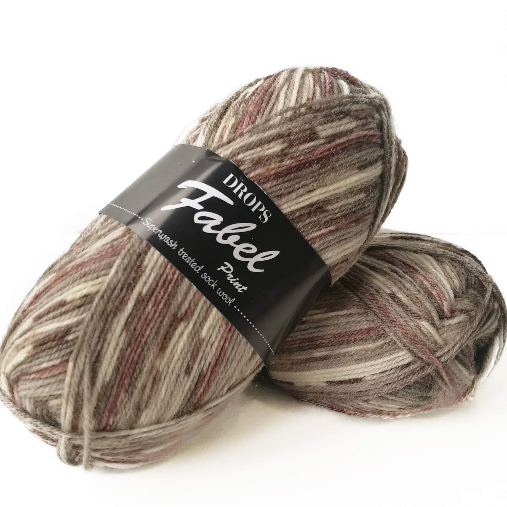 DROPS Wool - Knitting Fabel Superwash Merino - 4 Ply Fingering Sock Crochet Yarn - 912 Print Soft Chocolate โ image 1
