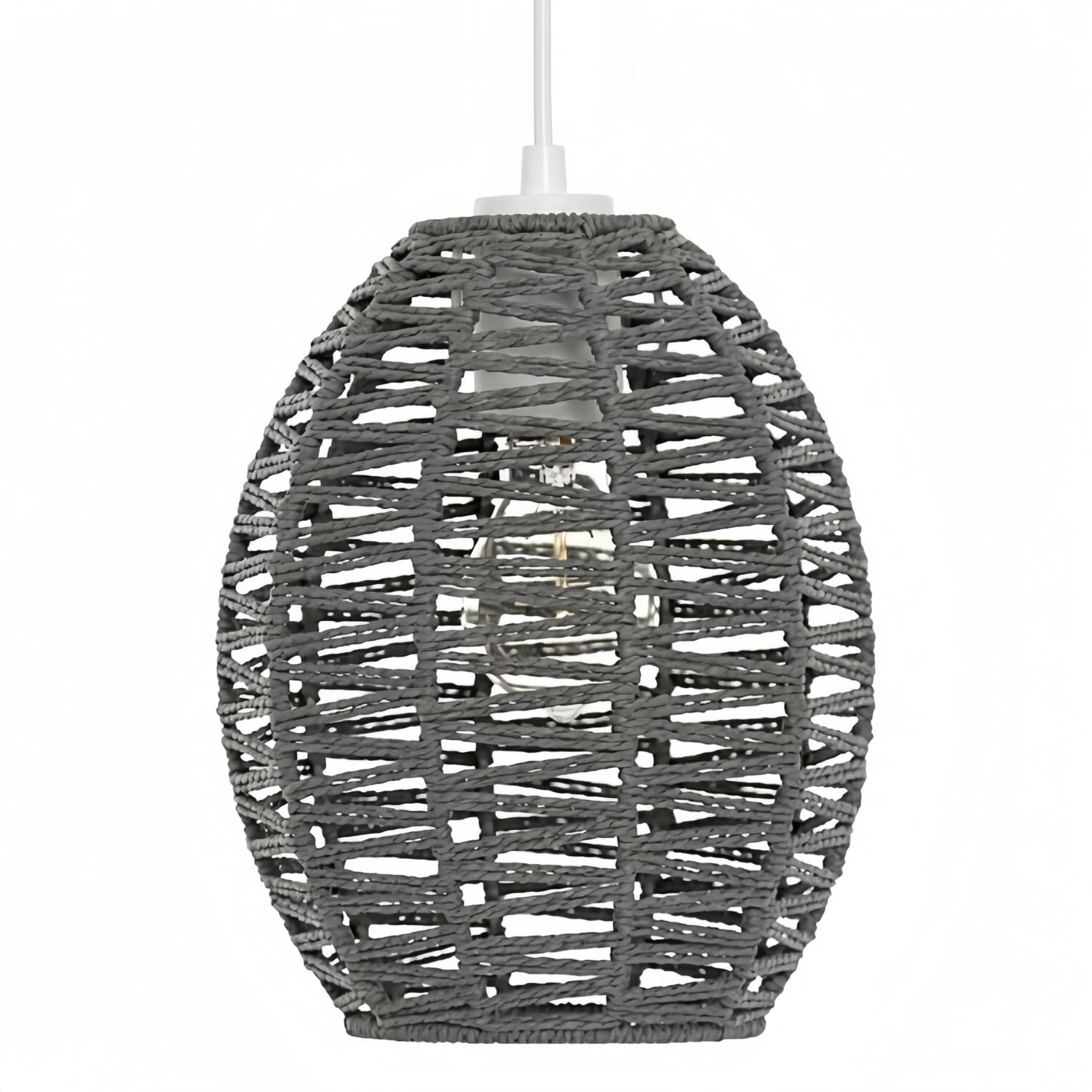 Oval Wicker Rattan Pendant Light Shade Woven Lampshade (Grey Lampshade)