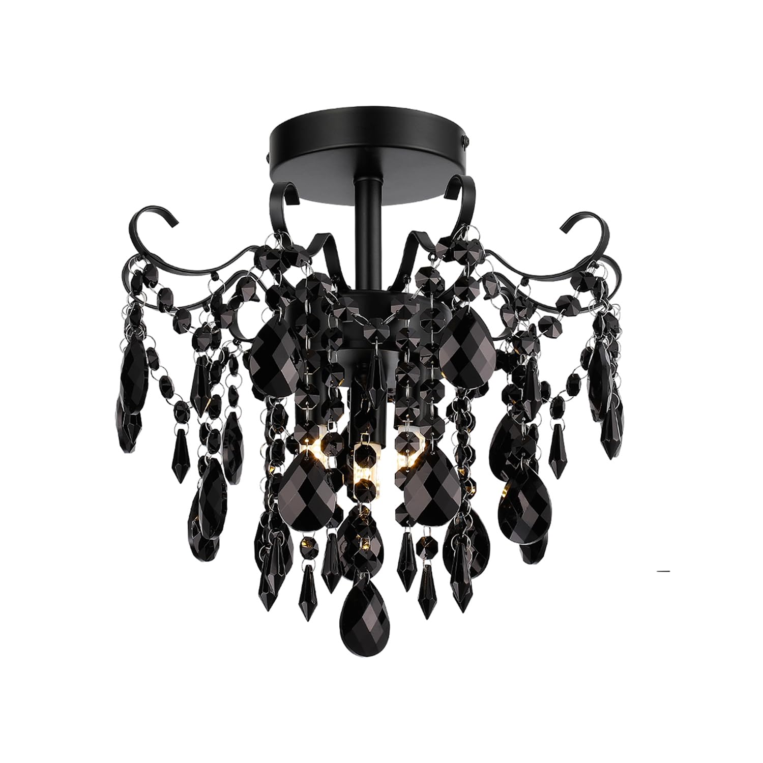 RAYMALUX Mini Black Chandelier Crystal Ceiling Light(3-Light,12-Inch),Small Chandelier Flush Mount Ceiling Light Fixtures for Bedroom,Hallway,Entryway