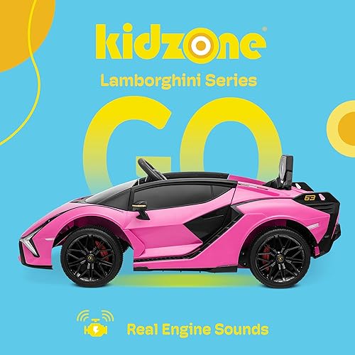 Miniatura 2 de Kidzone - Vehículo deportivo motorizado para niños con licencia Lamborghini Sian Roadster de 12 V con 2 velocidades control remoto suspensión de