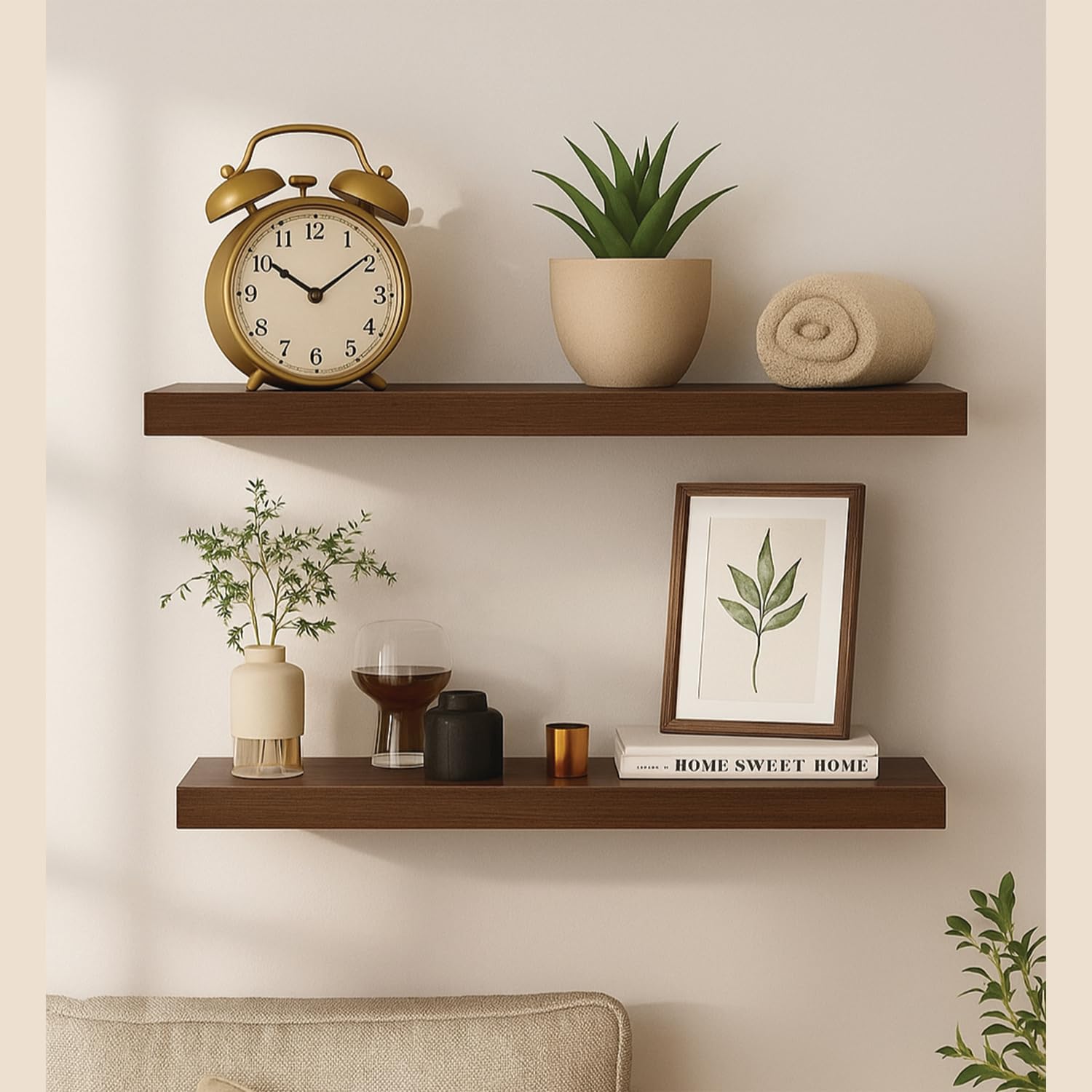 Rjv Decor Premium Wooden Floating Wall Shelves Set of 3 – Decorative Wall Mounted Shelves for Living Room, Bedroom, Kitchen & Bathroom – Dark Brown Finish – Modern Minimalist Style-image-25