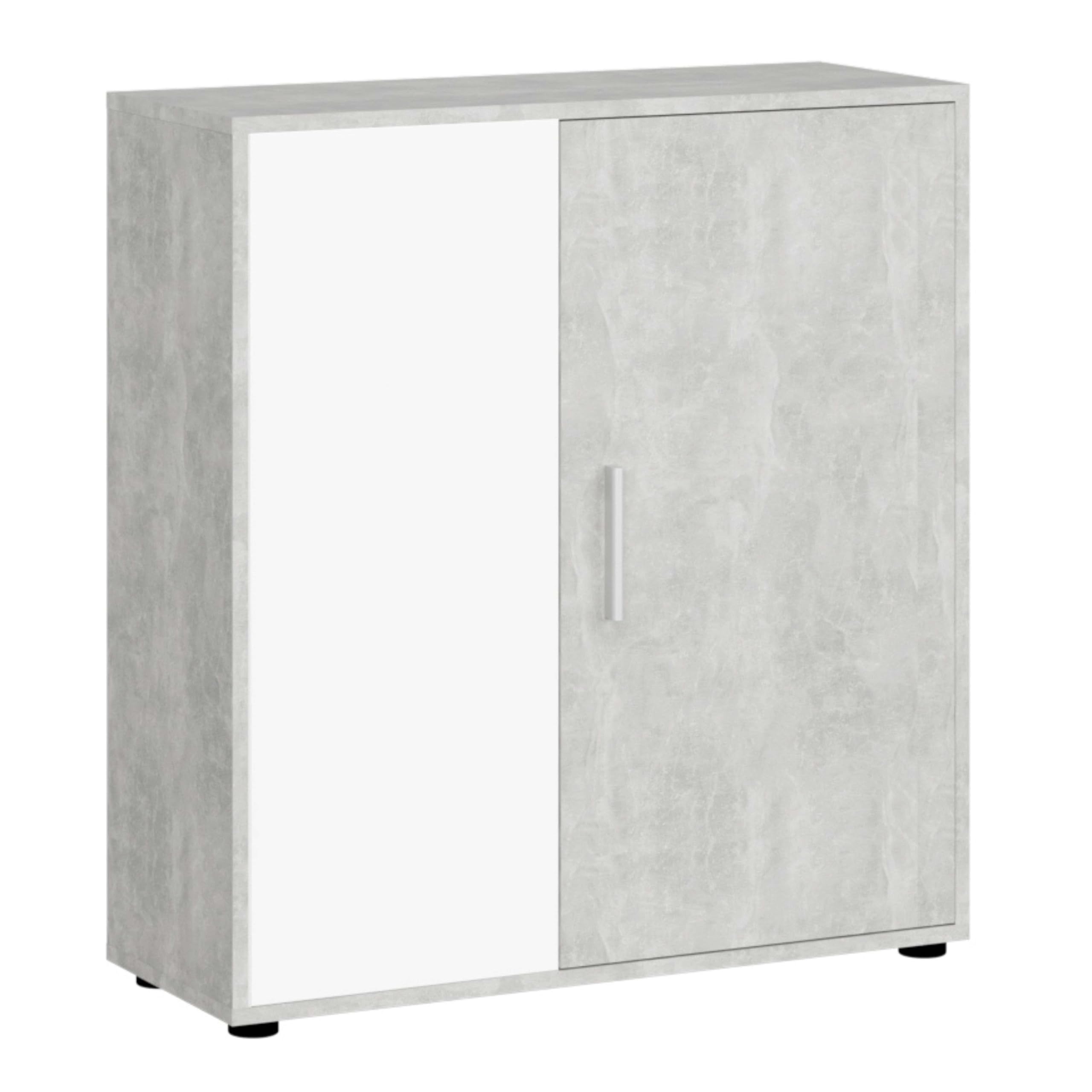 Miroytengo Aparador Salón ROM Comedor con 2 Puertas 1 Estante Estilo Industrial en Color Blanco y Gris Cemento 80 cm