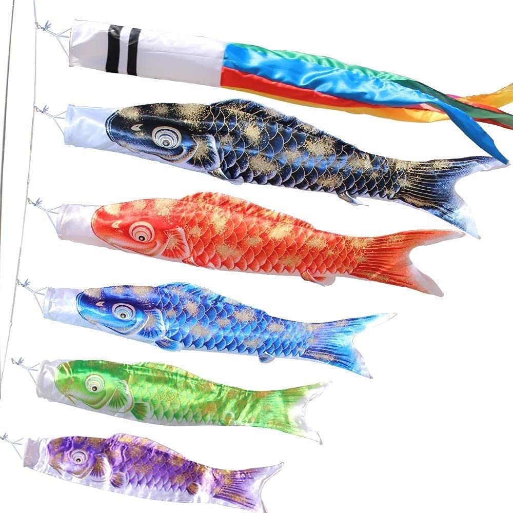 5 Stück Japanischer Karpfen Windsack Bunte Bronzing Streamer Fischflagge Drachen Koinobori Hängendes Dekor für Japanische Sushi Bar Izakaya (60cm, 23,6 Zoll)
