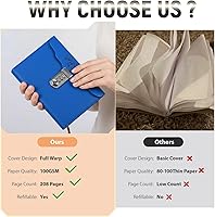 Vista 3 de ARRLSDB Lock Diary Leather Journal Writing Notebook Planner Organizer Digital Password Notebook Locking Personal Diary (Blue)