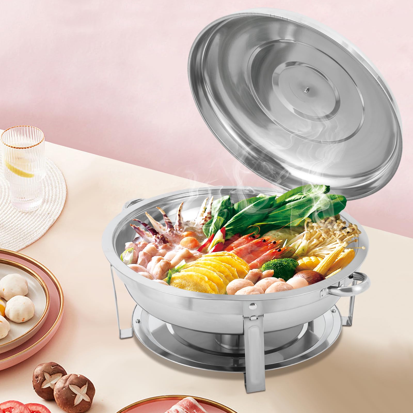 Chafing Dish, contenitore termico rotondo in acciaio inox, 9 litri, contenitore per buffet e feste
