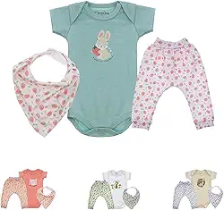 Kit 3 Peças Maternidade Enxoval Chá de Bebe Recém Nascido Body Mijão Bandana (Chamego)