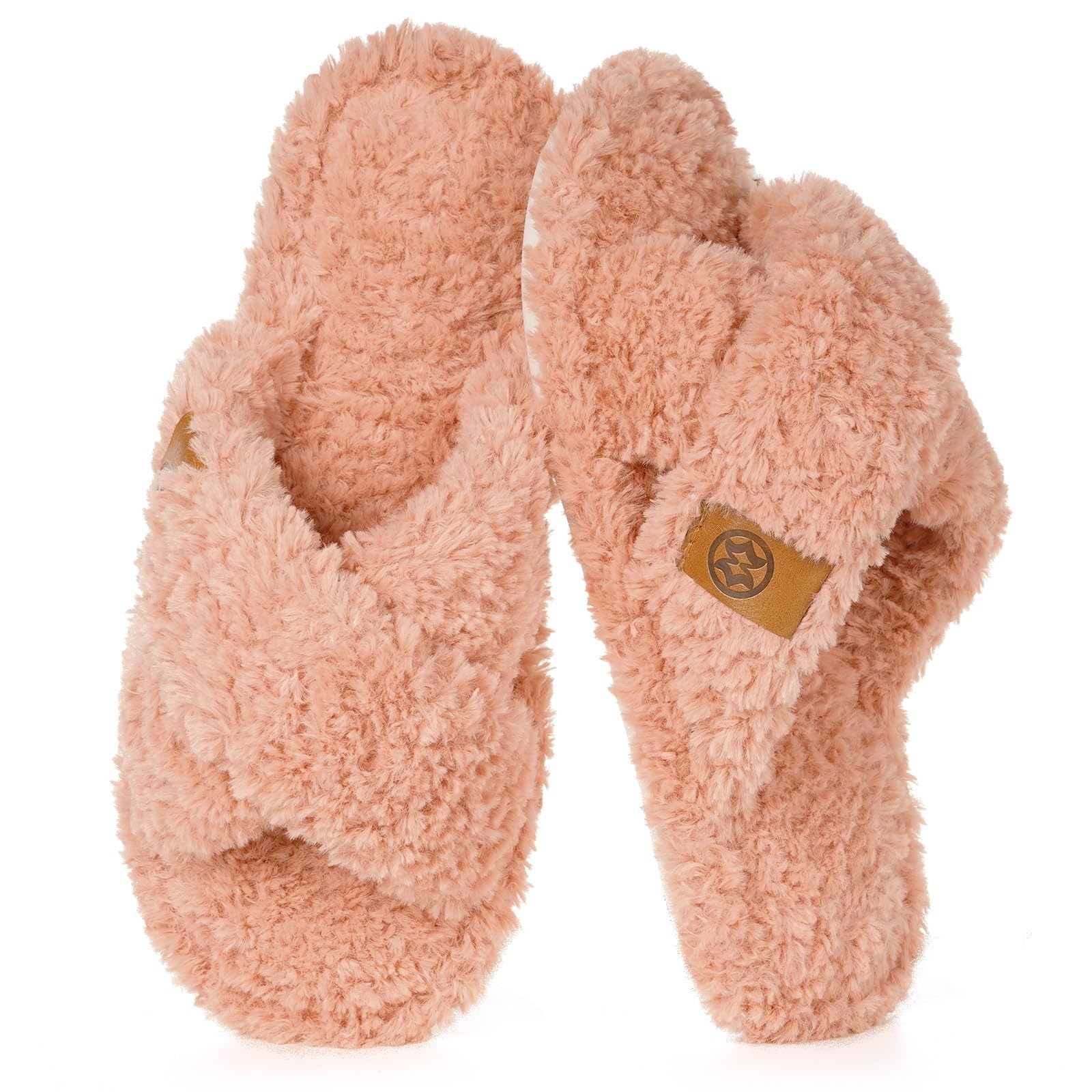 Dokela Pantoufles Femme Mousse à Mémoire Chaussons Peluche Chaud Bandes Croisées Bout Ouvert Chaussures Antidérapantes Slippers